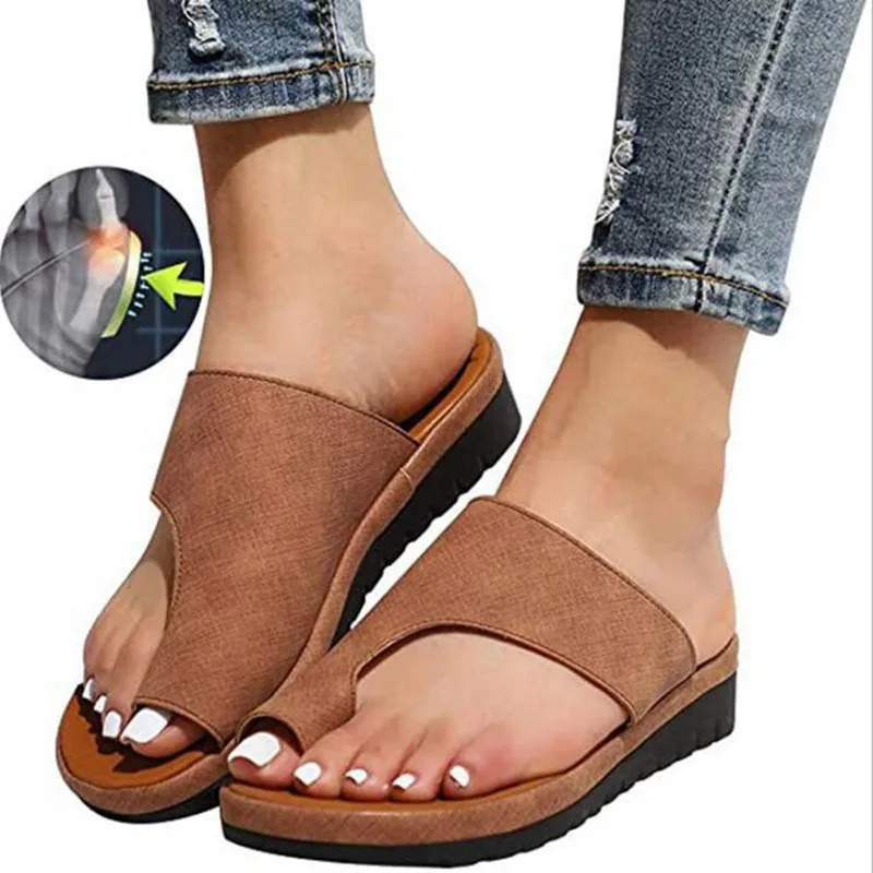 

Women's PU Leather Shoes Comfy Platform Flat Sole Ladies Casual Soft Big Toe Foot Correction Sandal Orthopedic Bunion Corrector