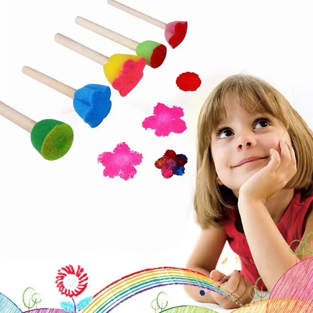 

5Pcs/Set DIY Wooden Sponge Graffiti Painting Brushes Educational Toys Toy Supplies Stationery Drawing Early For Kid Kinderg A0T2