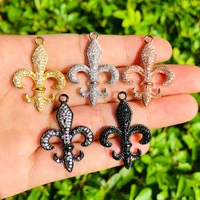 5pcs fleur de lis iris flower charm for women bracelet girl necklace making zirconia pave pendant for handmade jewelry accessory