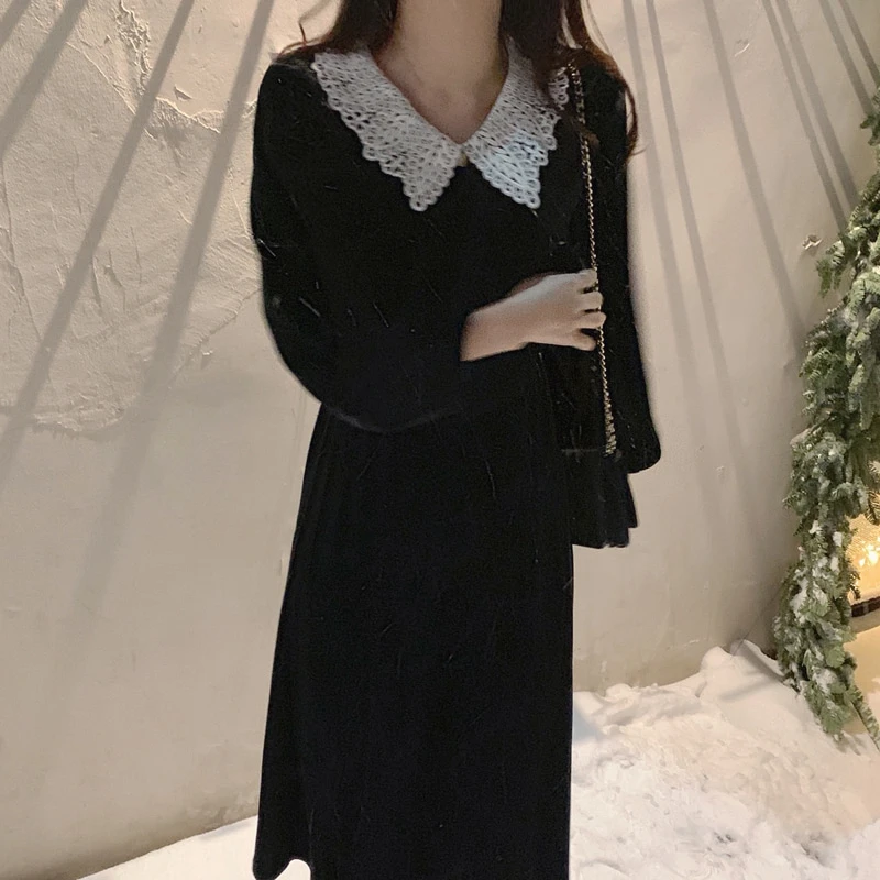 RICININA женское весеннее платье с длинным рукавом воротник Питер Пэн однотонное