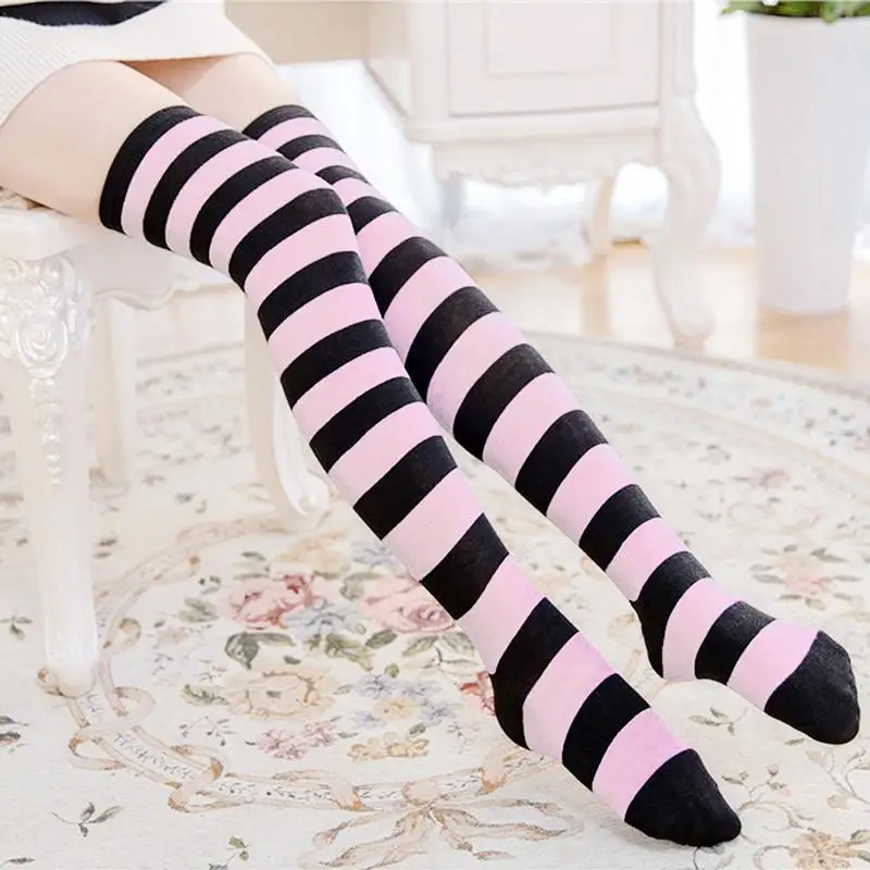 

Hot Sale Striped Stockings Women Sexy Thigh High Cotton Long Socks Thick Over Knee Socks Autumn Christmas Slim Party Costume New