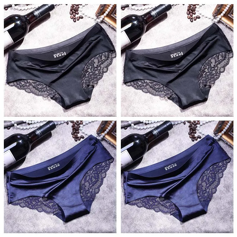 2black 2blue TEXIWAS, 4 шт./лот, кружевные трусики для женщин, бесшовное дамское нижнее белье, кружевные трусы, сексуальные трусики для женщин, комфортное нижнее белье размера плюс - Цвет: 2black 2blue