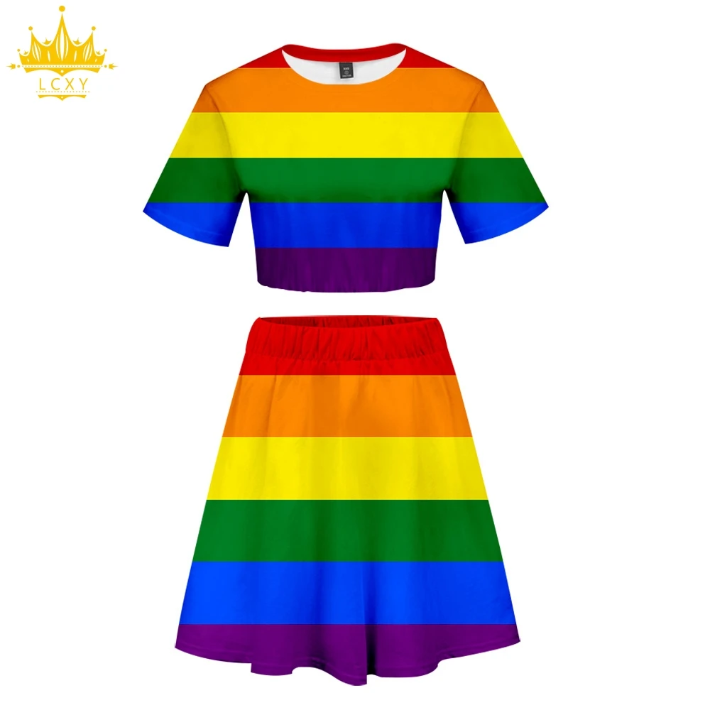 3D LGBT женский укороченный топ комплект из двух предметов хит 2019 летнее платье Kpop
