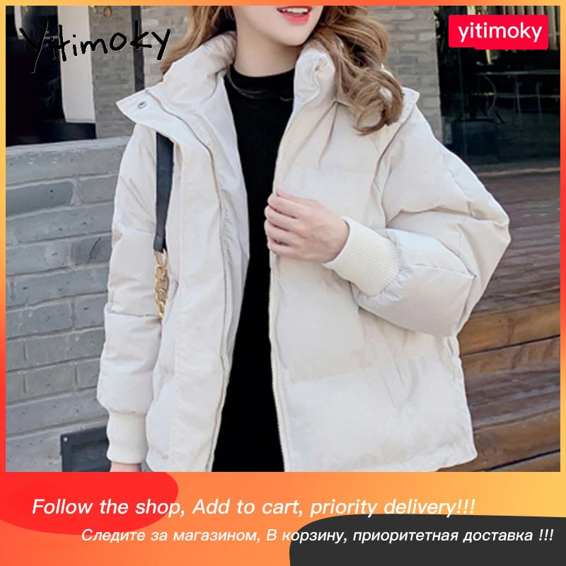 

Куртка Yitimoky женская с капюшоном, свободная теплая однотонная Модная парка с длинными рукавами и карманами, белый зеленый цвет, Осень-зима 2021