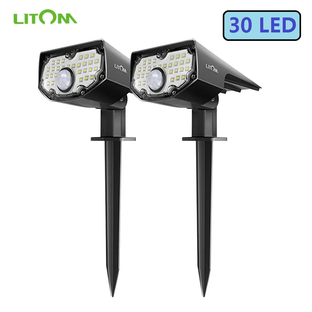 2 Pack LITOM 30 LED Solar Landscape Spotlights PIR Motion Sensor Wall Light with 3 Optional Modes 2-in-1 Garden | Лампы и освещение