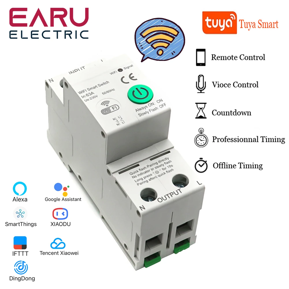 

Автоматический выключатель на Din-рейку с поддержкой Wi-Fi, 2P, 63 А