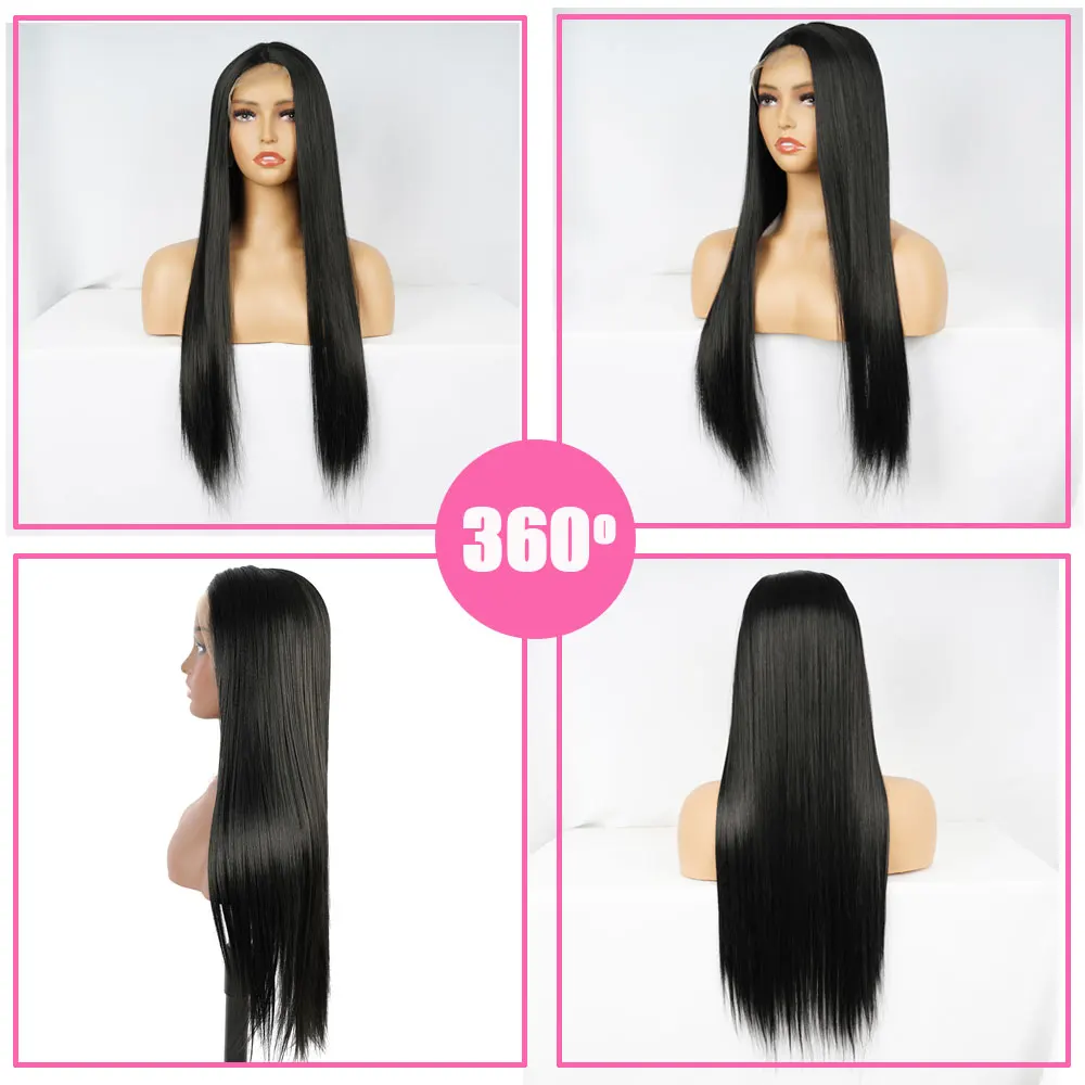 Длинные прямые черные парики для женщин синтетические волосы розовый красный