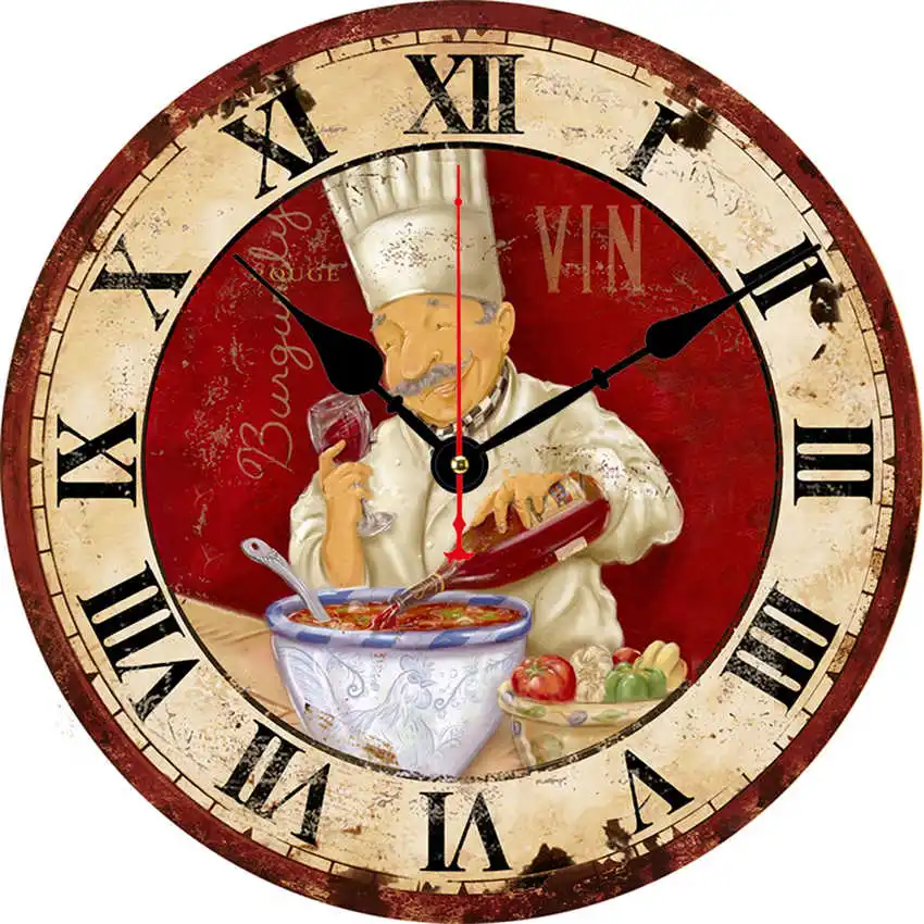 

Large Shabby Rustic Cooker Figure Wall Clocks,Shabby Retro Home Kitchen Room Decor,Cook Antique Wall Watch,Kitchen Clock