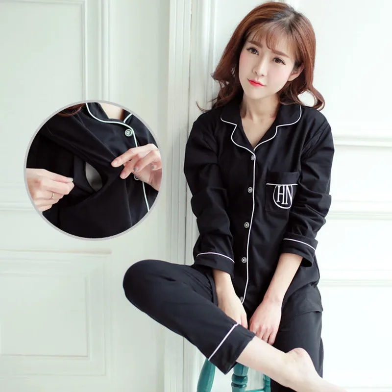 

Spring Autumn Pregnant Women's Full Cotton Pajama Postpartum Feeding Mammals Out of Home Clothing pregnant clothes set Nursing