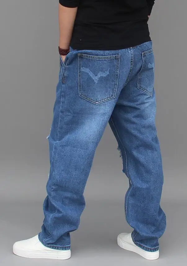 Men Low Drop Crotch Baggy Loose Patch Jeans Streetwear Pants Personality Jeans Cowboy Cross-Pants Size 29-42