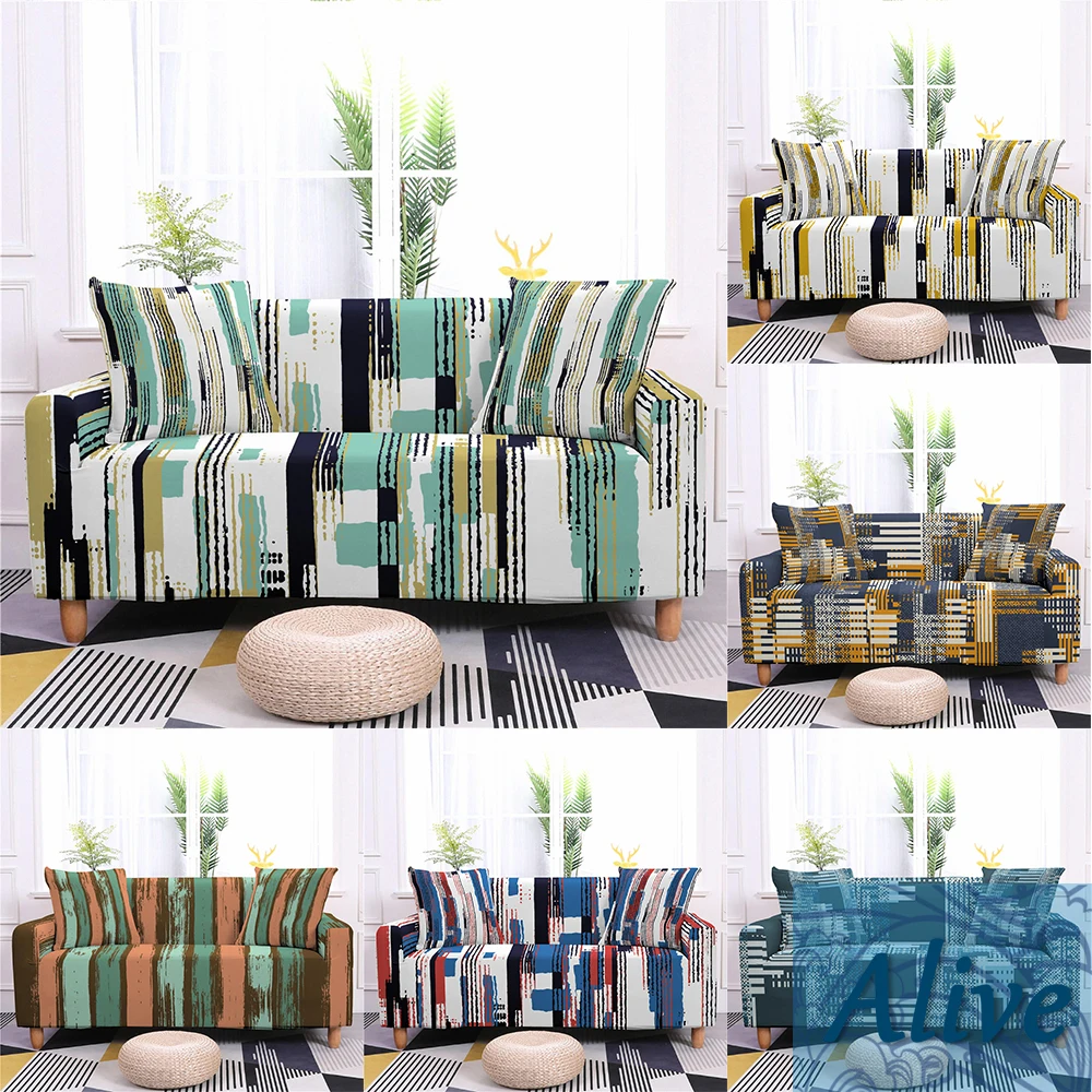 

Retro Stripes Sofa Cover Stretch Couch Slipcovers Sofa Covers For Living Room Spandex Sectional Couch Cover 1/2/3/4 Seat