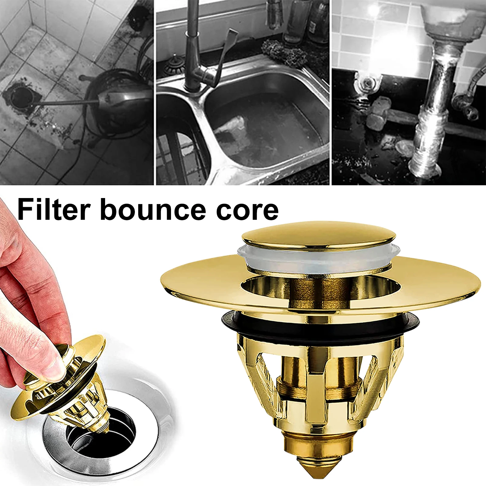 

Stainless Steel Bounce Core Push Drain Filter Sink Bounce Bathtub Plug Universal Basin Pop-up Hair Catcher Stopper Bathroom Tool