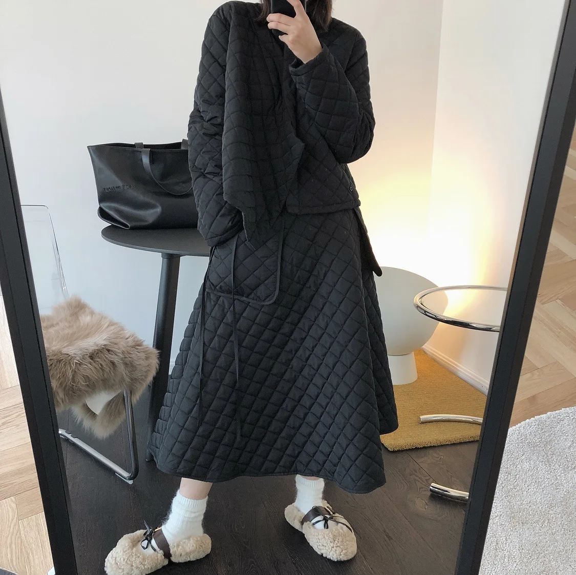 DARK Winter New Korean Fashion Three-dimensional Profile Quilted High Waist Skirt Loose A-line Thick Umbrella Women | Женская одежда