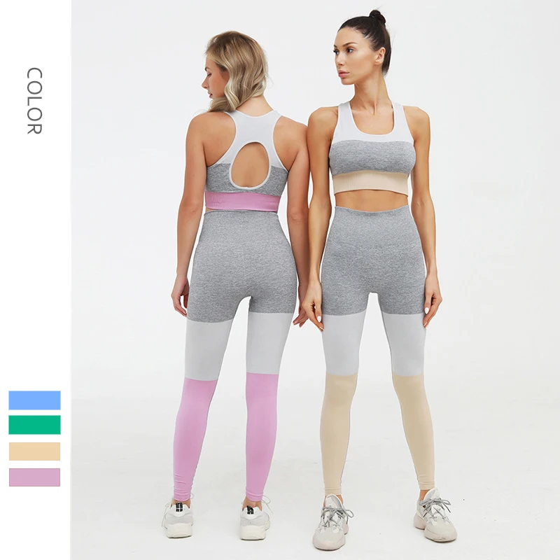 

Женский тренировочный комплект из 2 предметов, бесшовный Женский Топ, бюстгальтер и леггинсы с высокой талией, спортивная одежда для женщин,...