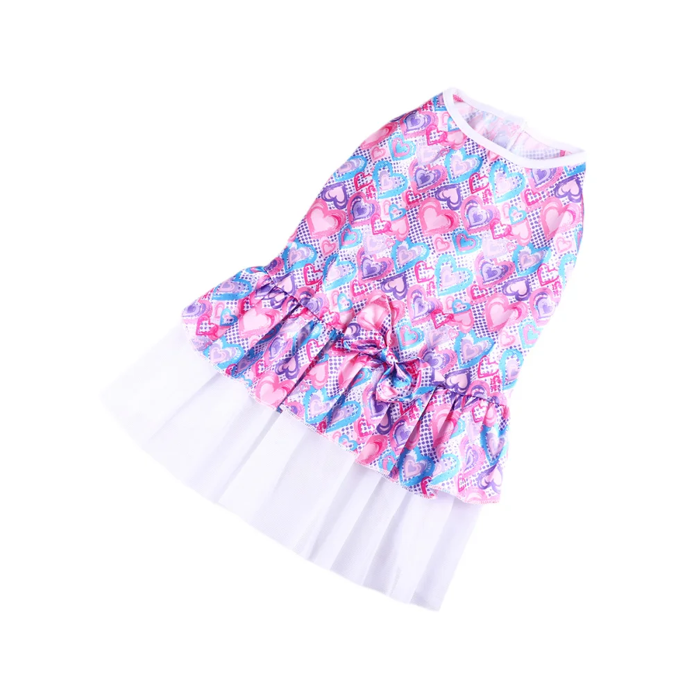 

Pet Bowknot Thin Skirt Spring Summer Clothes Dog Heart Pattern Bow Bubble Skirt Dress Puppy Costumes for Party Festival )