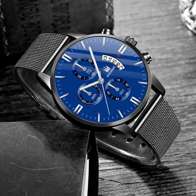 SHAARMS Reloj Hombre мужские роскошные золотые часы сетчатый ремешок кварцевые наручные