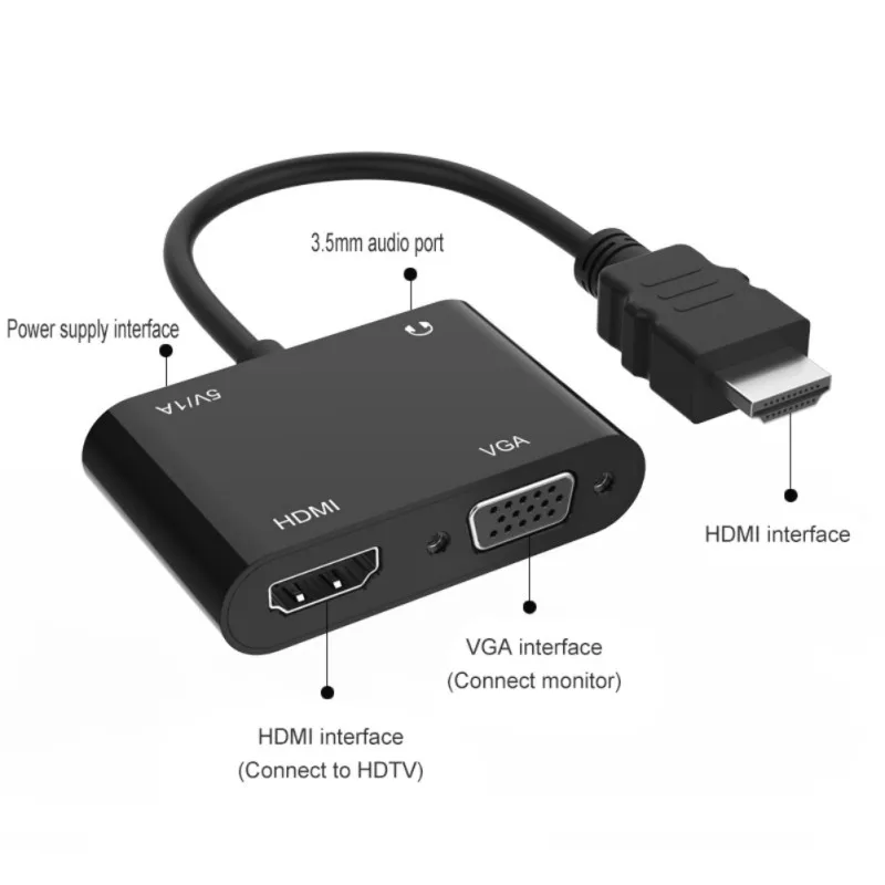 Кабель преобразователь HDMI/VGA 3 в 1 с аудиоразъемом 5 мм и USB портом для ноутбука