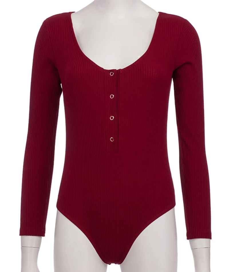 Ursohot 3 цвета осень Кнопка женский боди с длинным рукавом хлопок комбинезон