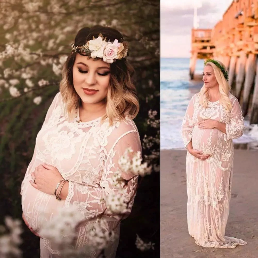 

White Sexy Maternity Dresses For Photo Shoot Lace Fancy Pregnancy Dress Tulle Maxi Gown For Pregnant Women Long Photography Prop