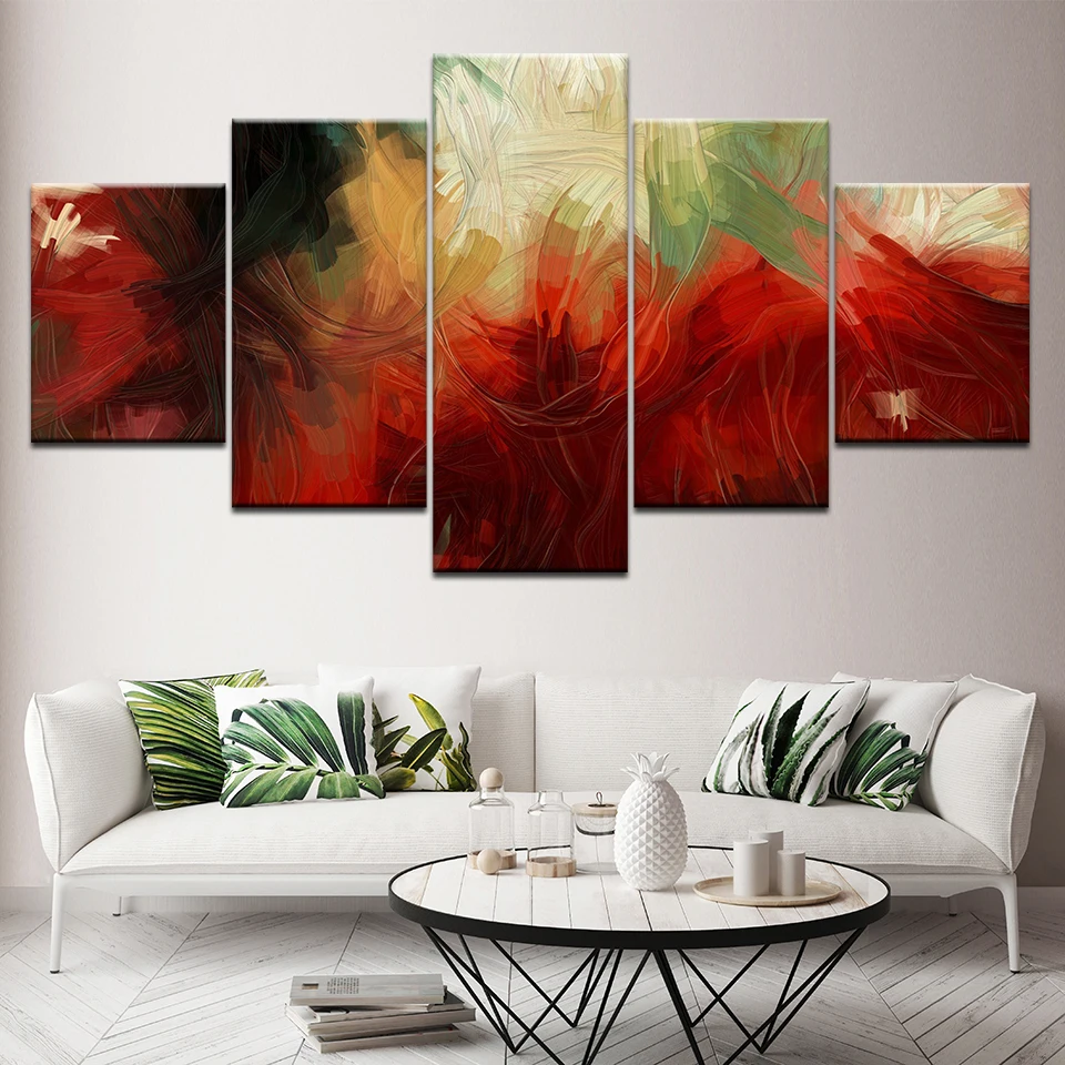 Абстрактный красный и желтый 5 шт. обои Художественная печать на холсте