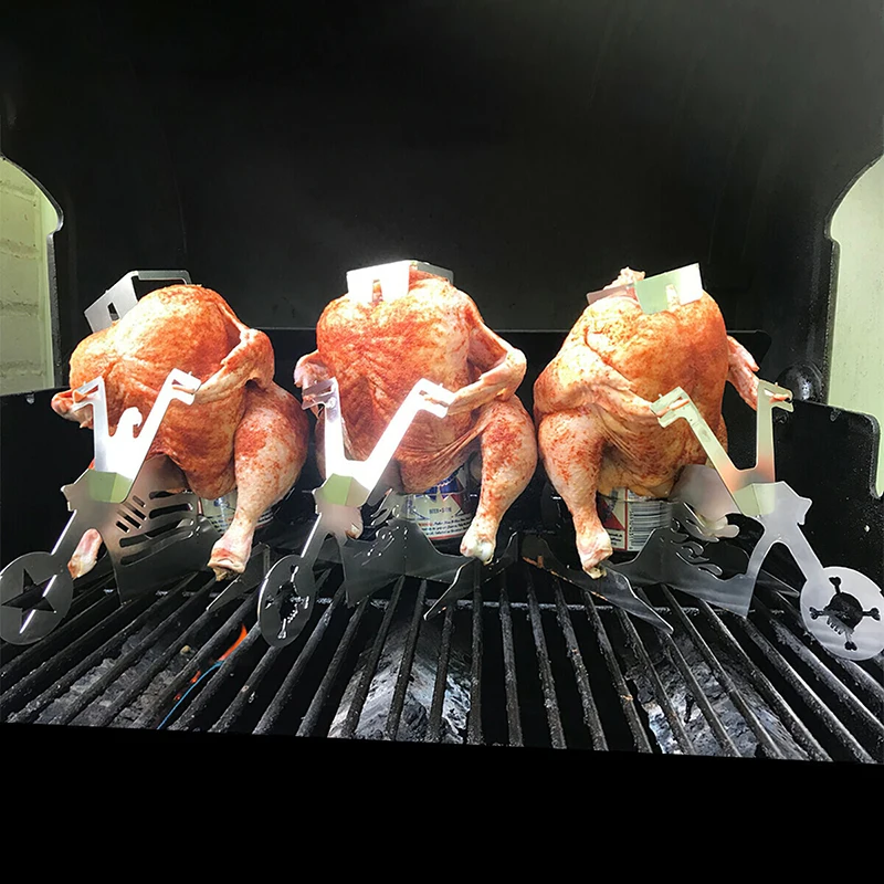

Portable Chicken Stand Beer American Motorcycle BBQ Stainless Steel Rack with Glasses Indoor Outdoor Use K888