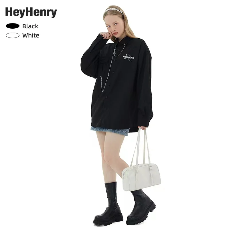 

2021 Autumn new design sense niche chain shirt long sleeve loose shirt lovers blouse