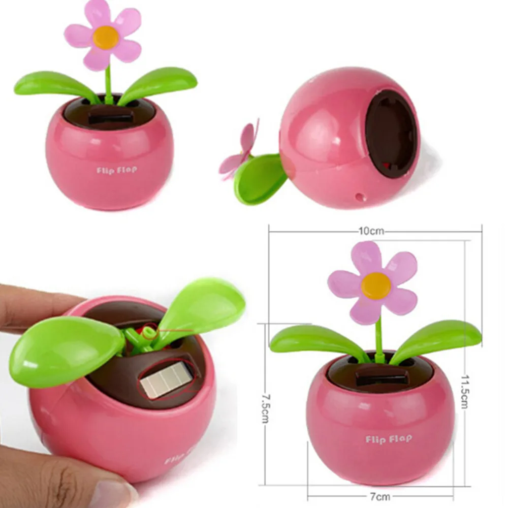 

1pcs Plastic Crafts Home Car Flowerpot Solar Power Flip Flap Flower Plant Swing Auto Dance Toy Car Styling Decoration Ornaments