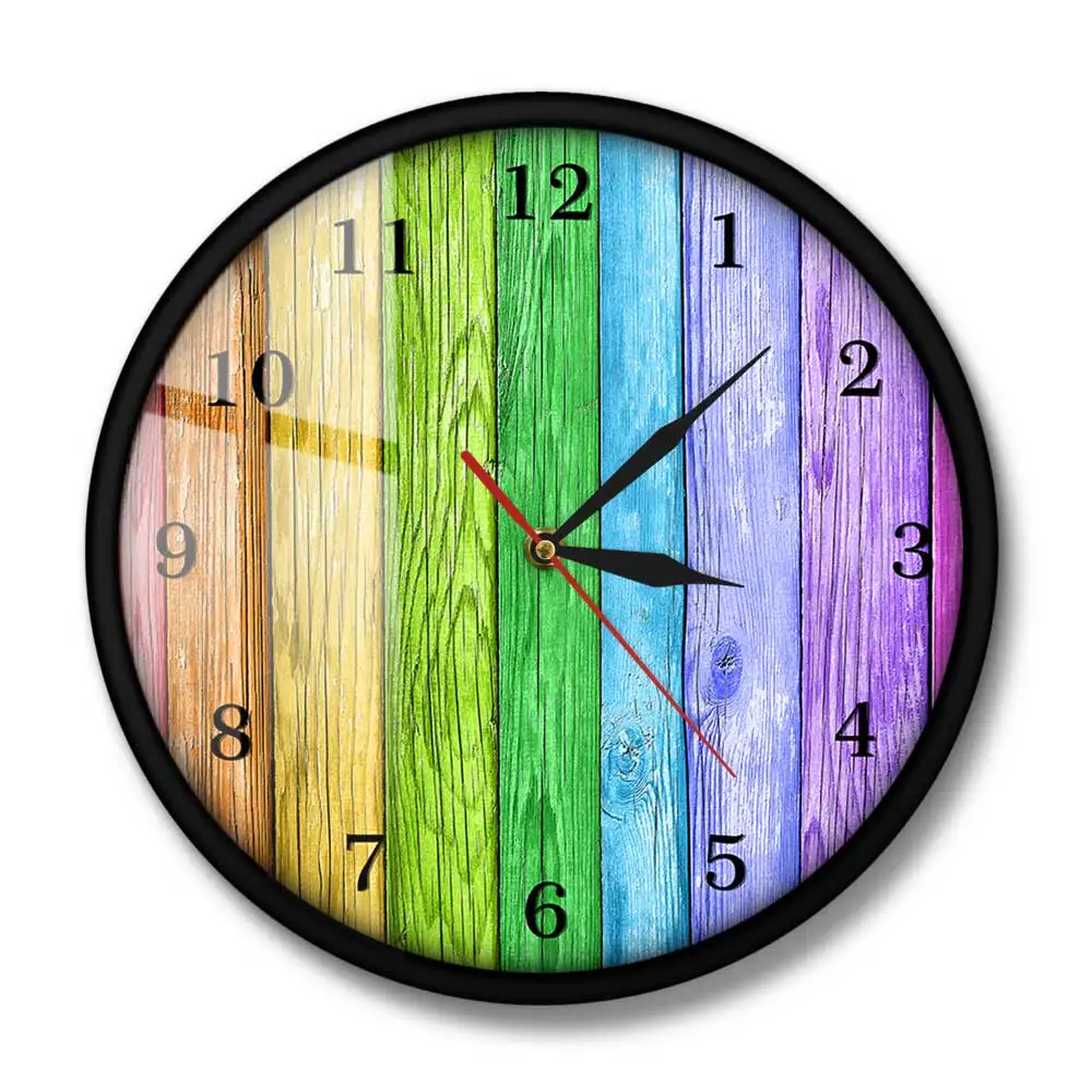 Красочные деревянные фоны Ретро печатные настенные часы Современные