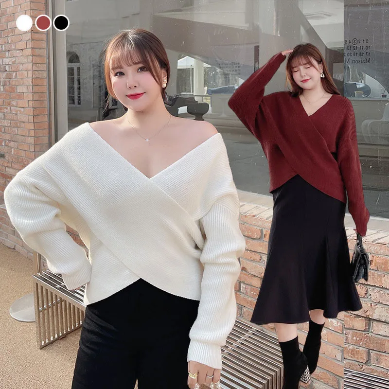 

Winter Sweaters For Women 2021 New Fairy Cross V-Neck Pullovers Imitation Rabbit Hair Covering Yarn Knitted Jumper