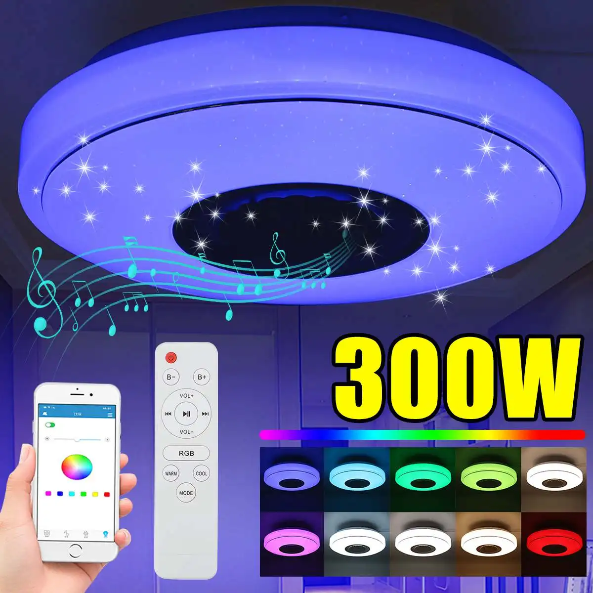 

Светильник потолочный светодиодный RGB, 300 Вт, с дистанционным управлением