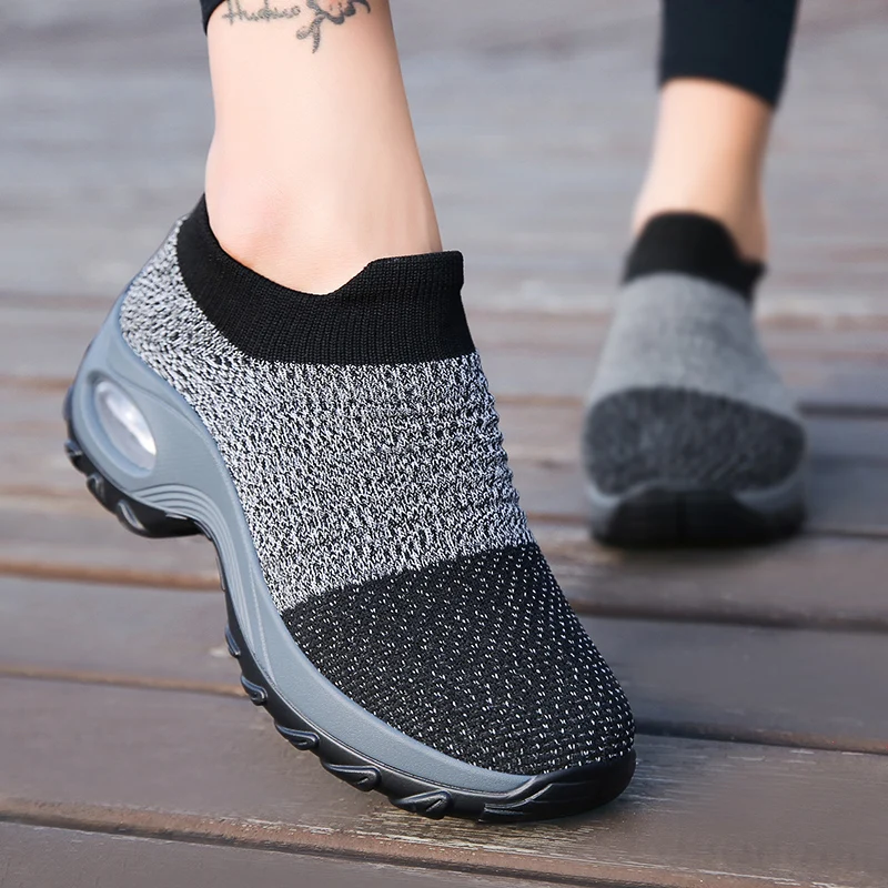 Height Increasing Sock Shoes for Women Air Cushion Sport Shoes Outdoor Tennis Shoes Gym Rocking Shoes Slip-on Female Sneakers