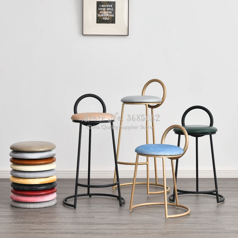 

NORDIC IRON PINK BAR STOOL GOLDEN COFFEE CHAIR SIMPLE MODERN WITH ROUND BACK PU COMFORT CUSHION SITTING HEIGHT 75CM MULTICOLOR,W
