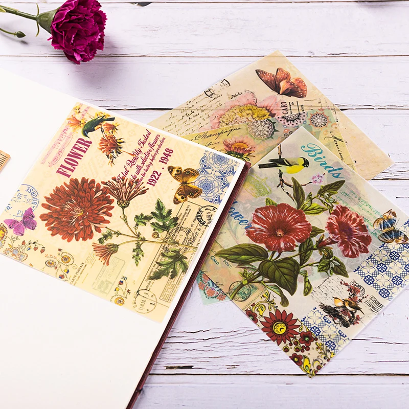 8 шт./лот бумажный блокнот с винтажными птицами бабочками цветами и веллумом для