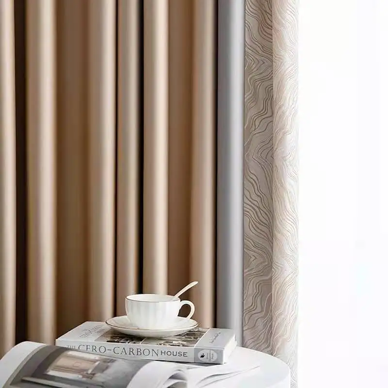 

Modern Minimalist Curtains Nordic Exquisite Pure Color Stitching High Shading Imitation Silk Curtains for Living Room Bedroom