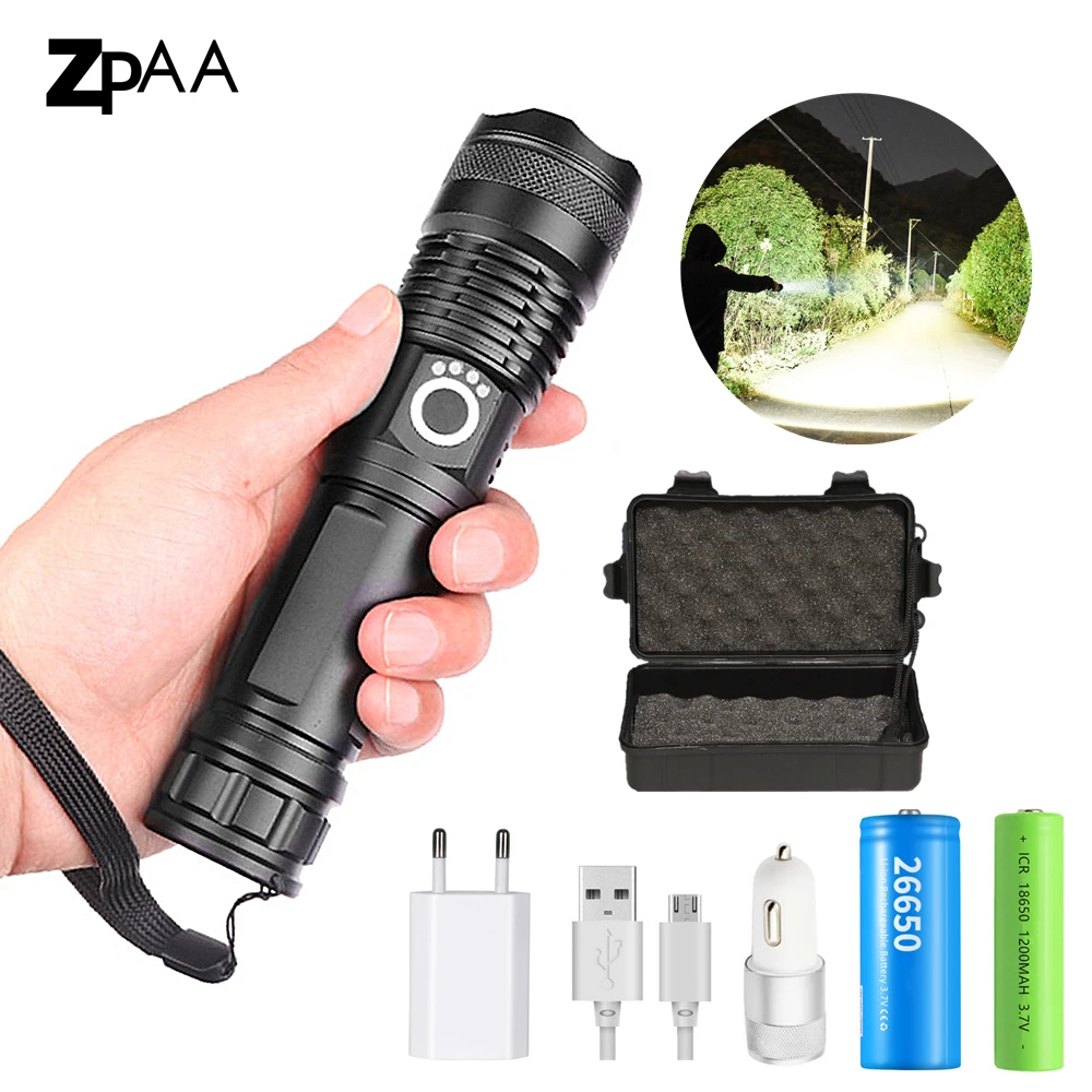 

Xhp50.2 Powerful Flashlight USB Zoom LED Torch xhp50 18650 or 26650 battery for Outdoor Camping Fishing Drop Shipping