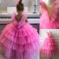 pink ruffles flower girls dresses for weddings baby party real images kids photoshoot baby birthday gowns
