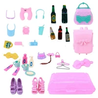 foods for dolls 45 itemslot doll accessory drink bottle cup wash tools shoes handbag backpack trunk camera glasses for barbie