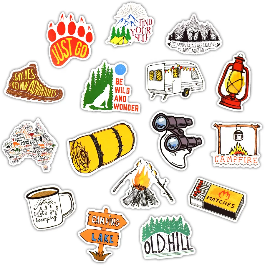 Pegatinas de viaje para acampada, pegatinas impermeables de animales, de l&iacute;neas simples, paisaje, aventura al aire libre, DIY, para coche port&aacute;til, 50 Uds.-2