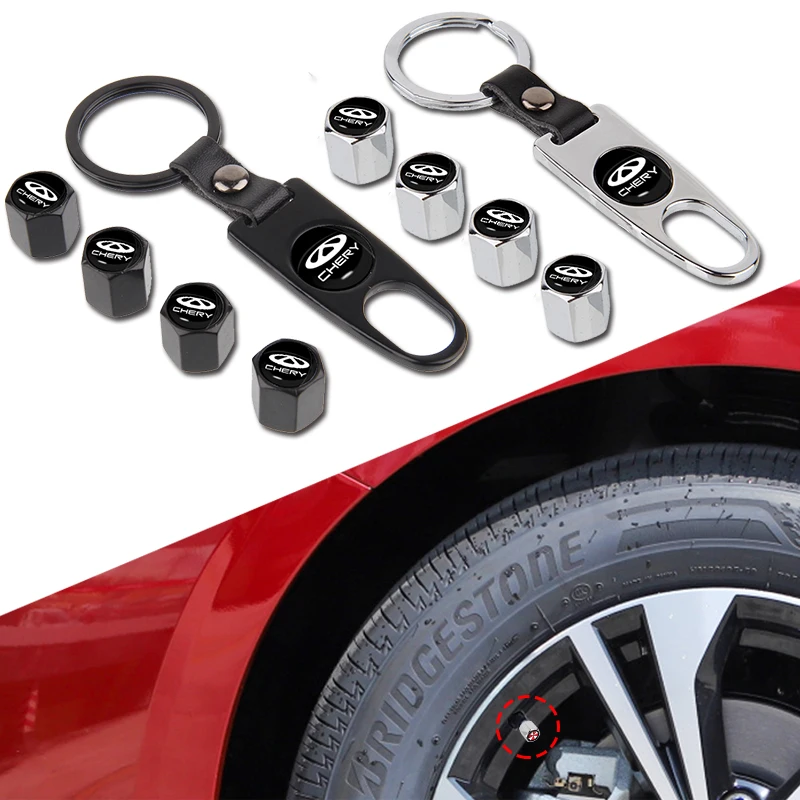 

1Set of Car Leather Keychain Tire Valve Cap Stem with Wrench for Chery Fulwin QQ Tiggo 3 5 T11 A1 A3 A5 Amulet Car Accessories