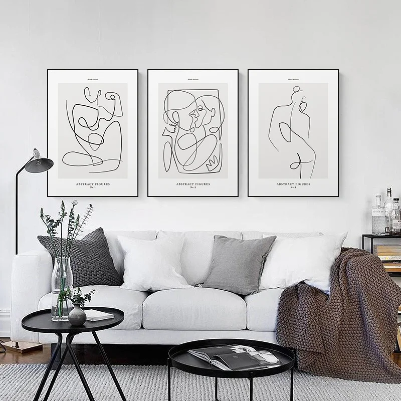 

Simple modern Nordic abstract black and white lines beauty figure art fashion decoration picture poster print mural
