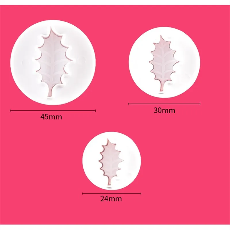 

3PCS Xmas Leaf Plunger Fondant Cutter Cake Tools Cookie Mold Biscuit Mould DIY Craft 3D Bakeware Sets Baking Mold Pastry Pastry