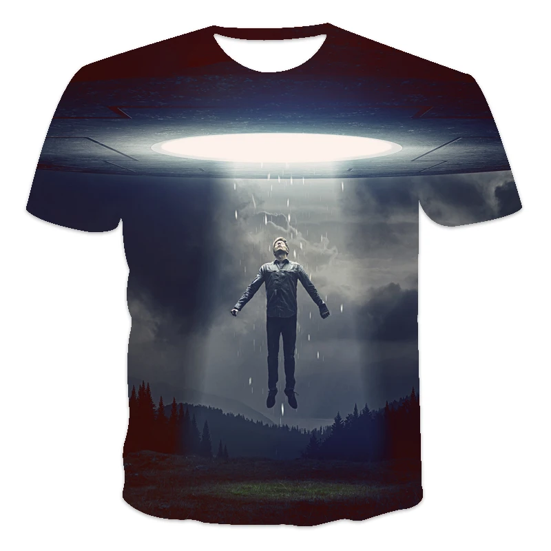 

2021 Summer Hot Sale New O-Neck Men's T-s Men's T-shirt Loose Clothes Retro Short Sleeve Fashion Starry Sky UFO Graphic Printed