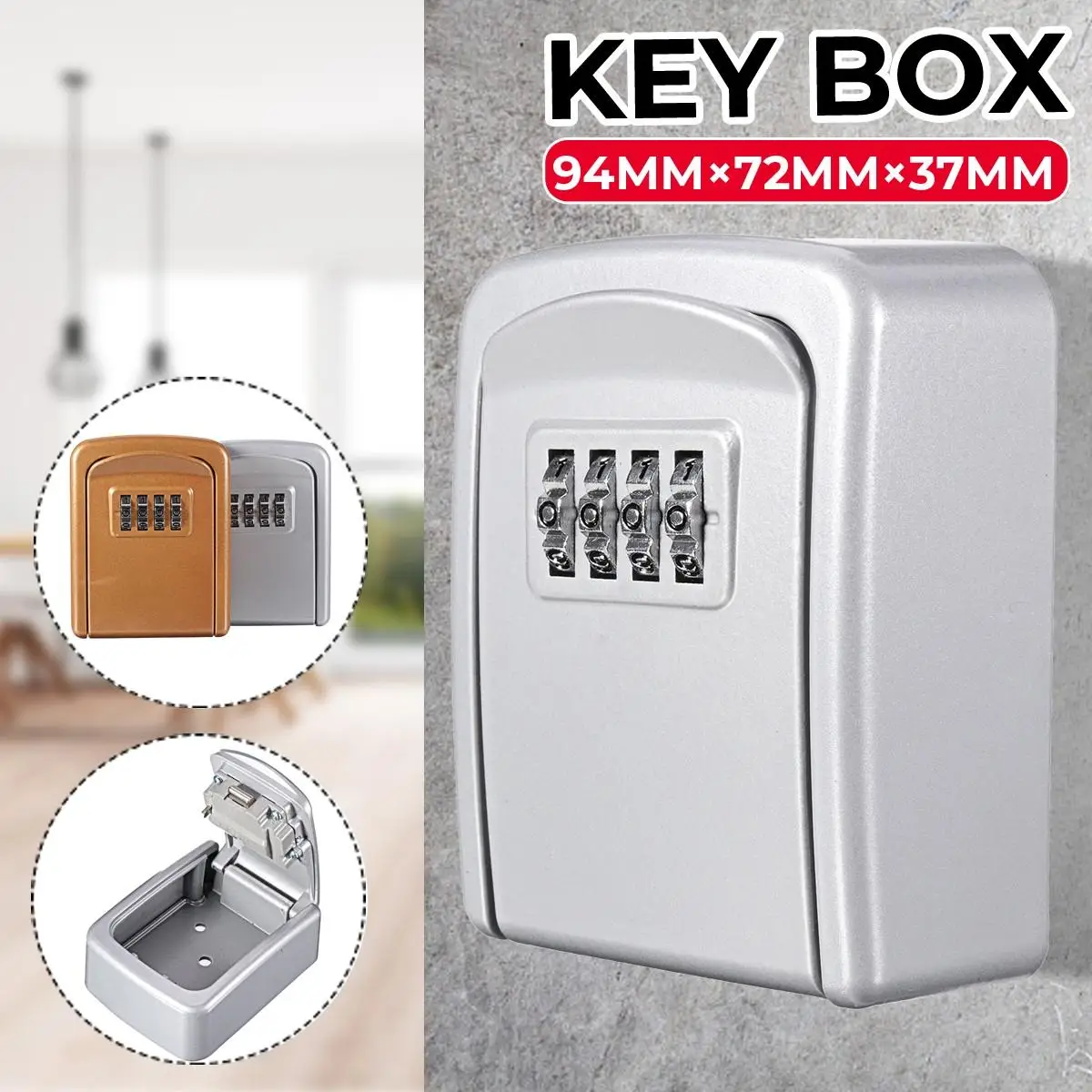 

Key Lock Box Wall Mounted Zinc Alloy Key Safe Box Weatherproof 4 Digit Combination Key Storage Lock Box Indoor Outdoor