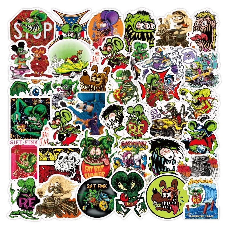 

50pcs European and American Shocking Fink Rat Graffiti Stickers Suitcase Notebook Scooter Guitar Skateboard Waterproof Stickers