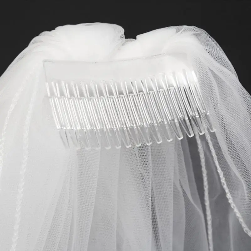 

Double Layer Womens Irregular Length Wedding Veil 2 Tier Plain Solid Color Pleated Drape Soft Tulle Short Bridal Veil With Comb