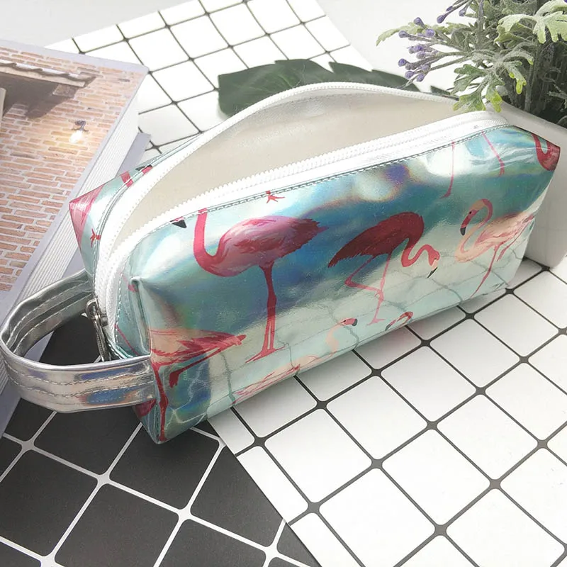 Большой Школьный чехол с лазерной печатью милый фламинго для ручек и карандашей