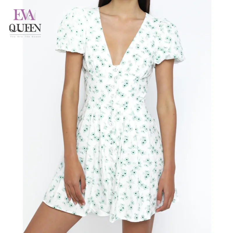 Зеленое летнее платье EvaQueen с оборками и цветочным принтом женские мини-платья