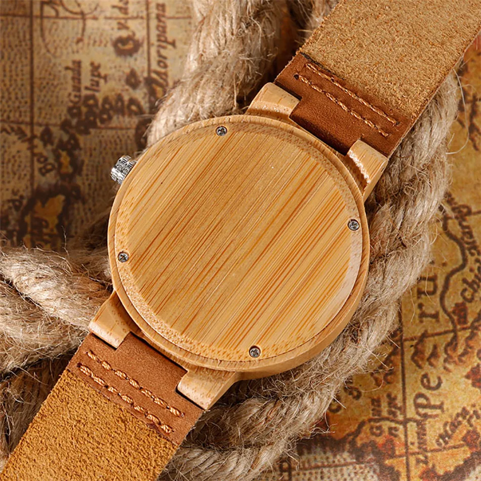 

REDFIRE Little Triangles Display Wood Timepiece Pure Bamboo Wood Watch Men Quartz Genuine Leather Men's Watches