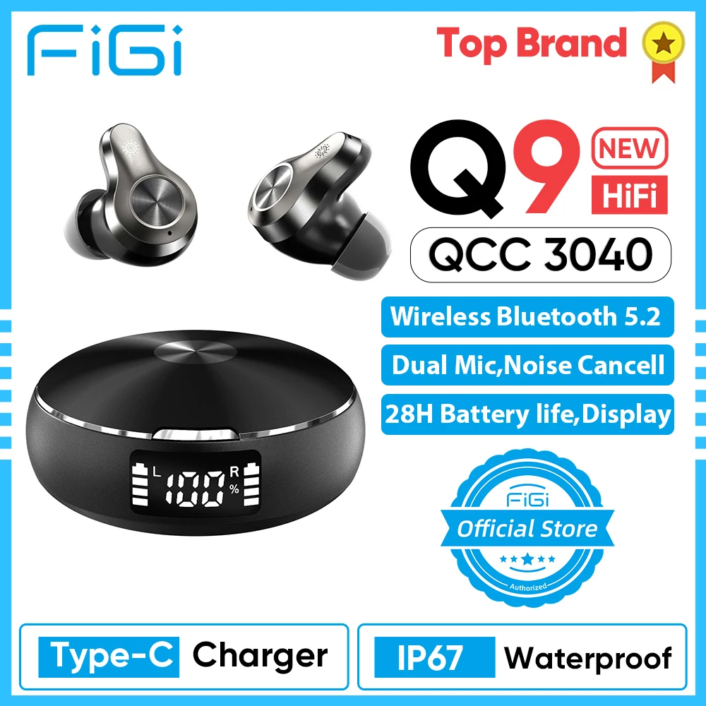 

FIGI Q9 True Wireless Earbuds Bluetooth Headset Qualcomm APTX-HD ENC HIFI Noise Cancellation Earphones for Mobile SmartPhones