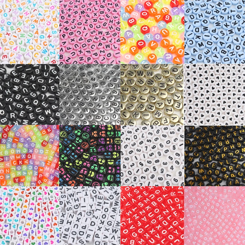

100pcs Mixed Square Alphabet Letter Beads Charms Loose Round Heart Number Beads For Jewelry Making DIY Bracelets Accessories